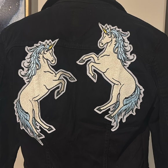 LuLaRoe Jean jacket Harvey Black front with unicorns size XS - Picture 5 of 7